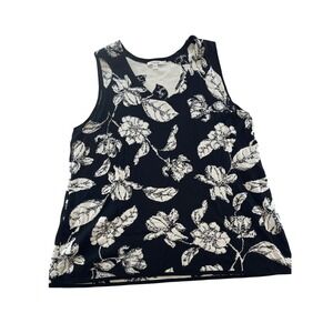 CHICO'S Womens Sleeveless V Neck Floral Print‎ Knit Top Size 3 Black White XL